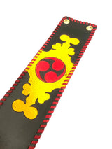 米須三線店オリジナル胴巻き レザーカービング KS本牛革胴巻_左御紋・黒と黄色