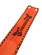 米須三線店オリジナル胴巻き レザーカービング KS本牛革胴巻_OKINAWA＆ハイビスカス・朱色