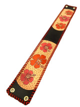 米須三線店オリジナル胴巻き レザーカービング KS本牛革胴巻_ハイビスカス・RED＆BLACK