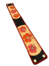 米須三線店オリジナル胴巻き レザーカービング KS本牛革胴巻_ハイビスカス・RED＆BLACK