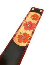 米須三線店オリジナル胴巻き レザーカービング KS本牛革胴巻_ハイビスカス・RED＆BLACK