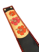 米須三線店オリジナル胴巻き レザーカービング KS本牛革胴巻_ハイビスカス・RED＆BLACK