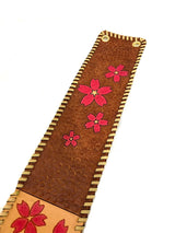 米須三線店オリジナル胴巻き レザーカービング KS本牛革胴巻_桜の舞・ブラウン Brown
