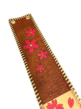 米須三線店オリジナル胴巻き レザーカービング KS本牛革胴巻_桜の舞・ブラウン Brown