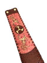 米須三線店オリジナル胴巻き レザーカービング KS本牛革胴巻_左御紋・双龍・茶色とピンク