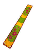米須三線店オリジナル胴巻き レザーカービング KS本牛革胴巻_桜の舞 Yellow & Green