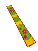 米須三線店オリジナル胴巻き レザーカービング KS本牛革胴巻_桜の舞 Yellow & Green