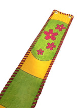 米須三線店オリジナル胴巻き レザーカービング KS本牛革胴巻_桜の舞 Yellow & Green
