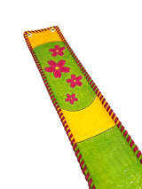 米須三線店オリジナル胴巻き レザーカービング KS本牛革胴巻_桜の舞 Yellow & Green
